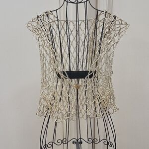 Source Unknown Beaded Pearl Net Vest - Ivory